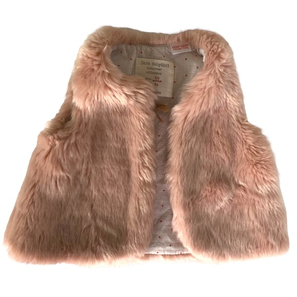 👚2/$10👗3/$12 Zara Pink Faux Fur Vest Baby Girls Size 6-9 Months - Picture 3 of 8
